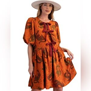 Easel New Size Small Dried Apricot Bubble Sleeve Dress (152)